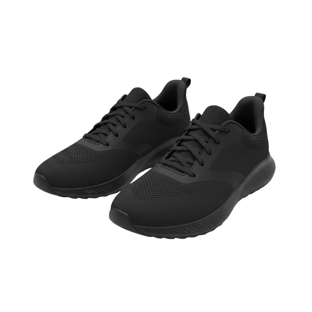Men's All-Black Lightweight Mesh Lace-Up Running Sneakers