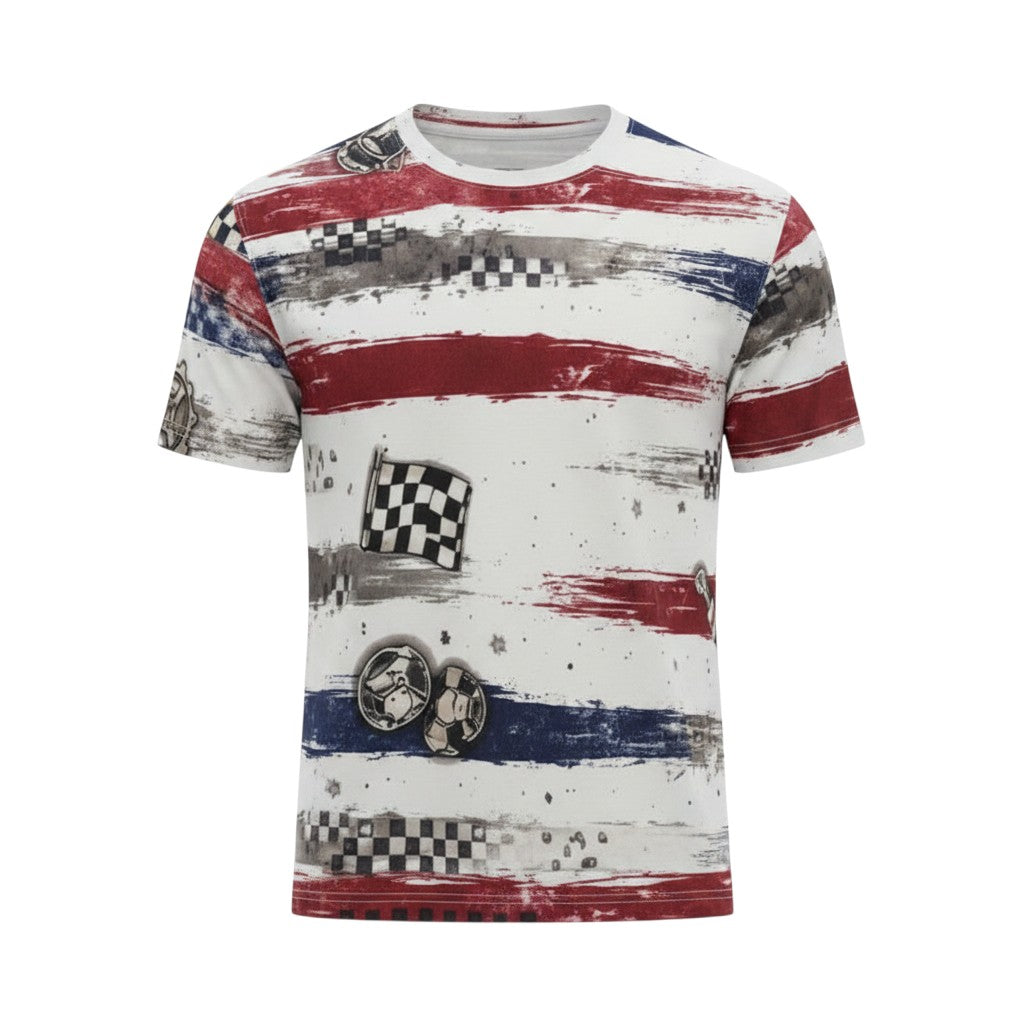 Men's White Checkered Flag Racing Graphic Oversized Tee