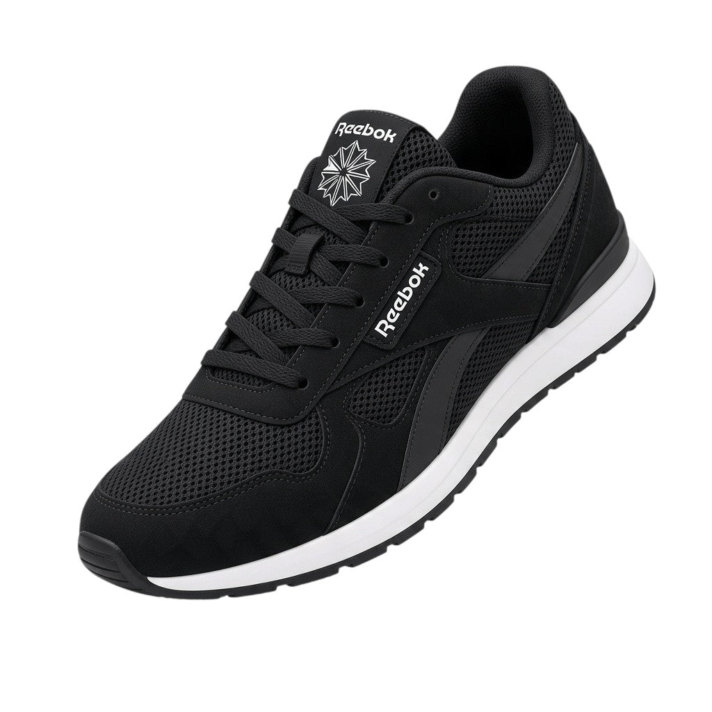 Black Mesh-Panel Contrast-Sole Lace-Up Sneakers