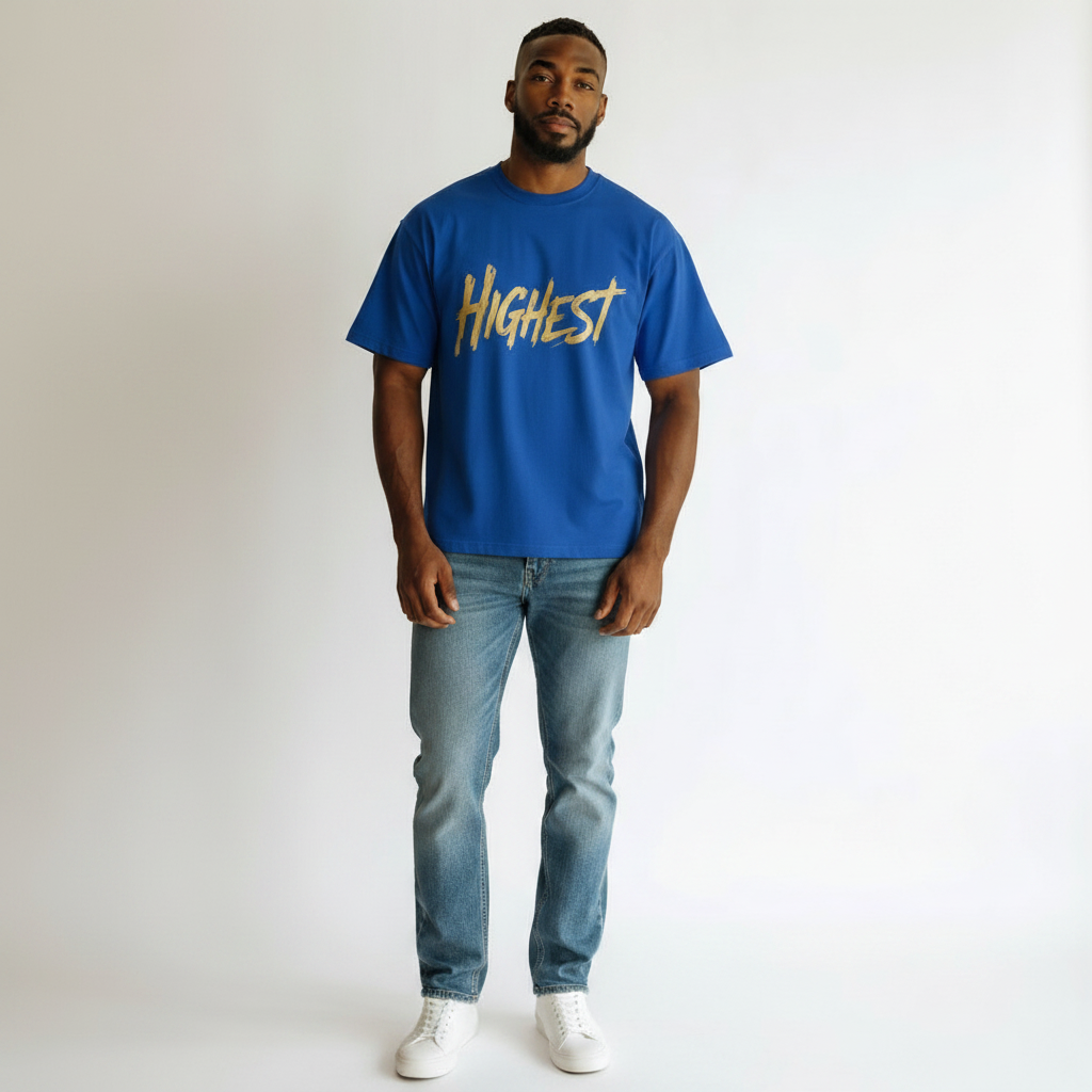 Men's Royal Blue Highest Graphic Oversized T-Shirt