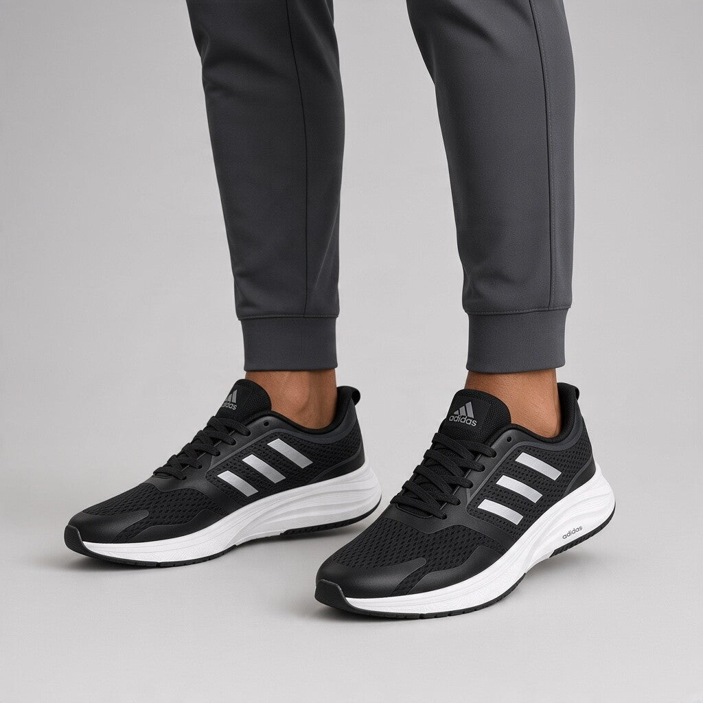 Men’s Black Mesh Sneakers with Curved Toe Overlays