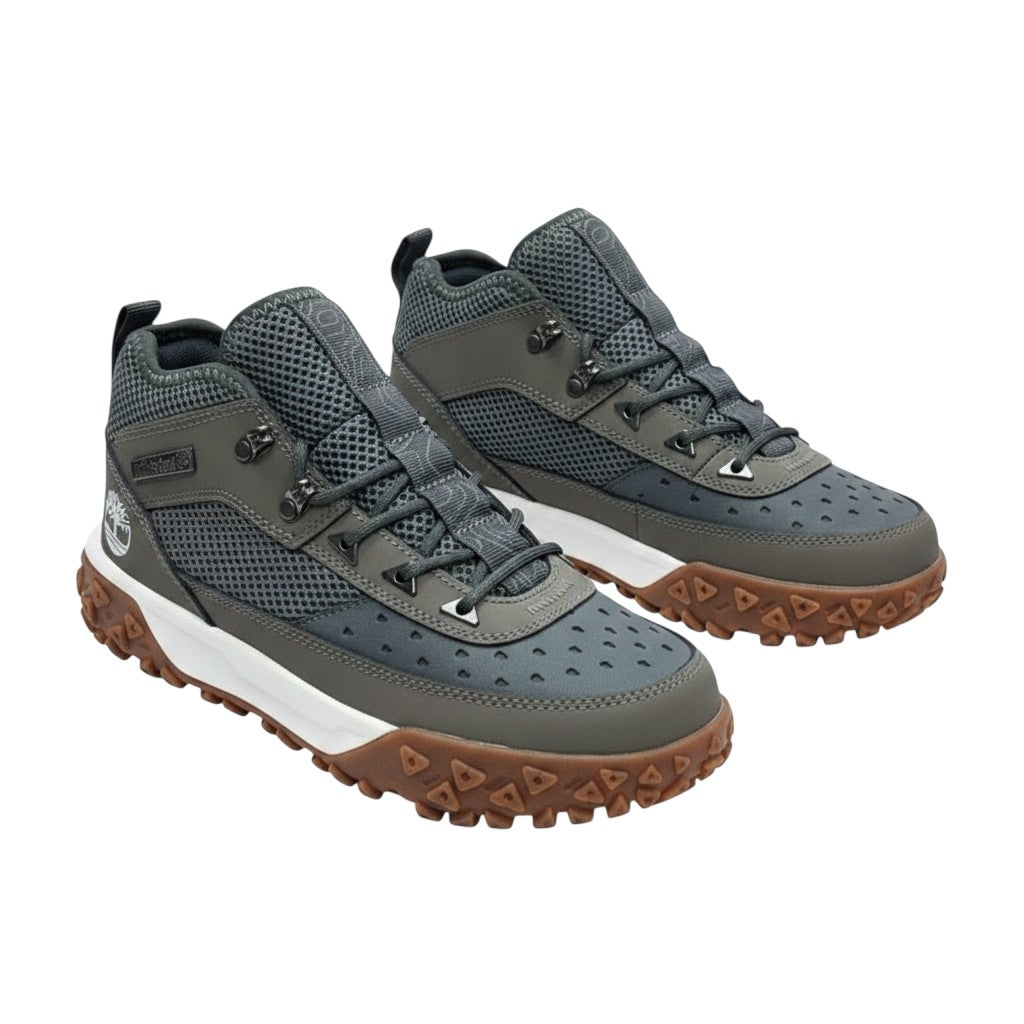 Men's Olive Grey Mid-Top Trail Boots with Mesh Upper and Gum Lug Sole