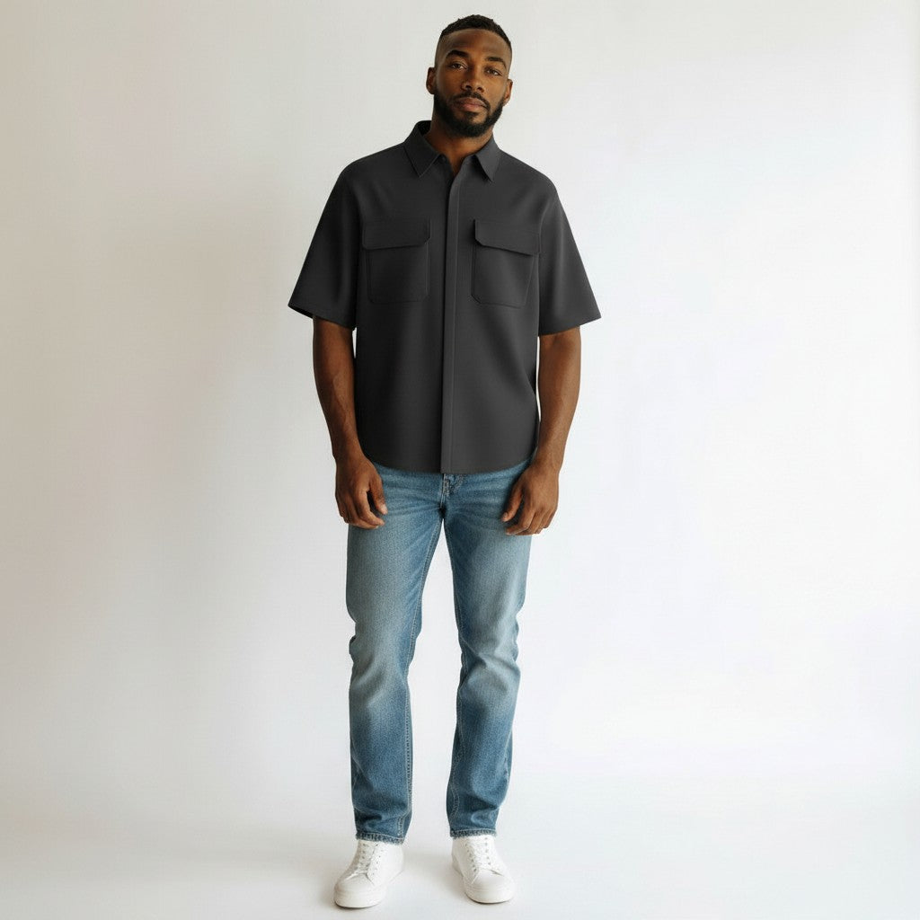 Black Short-Sleeve Utility Shirt