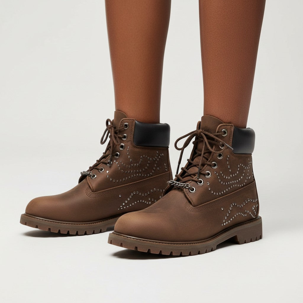 Men's Dark Brown Studded Suede Ankle Boots with Chain Detail