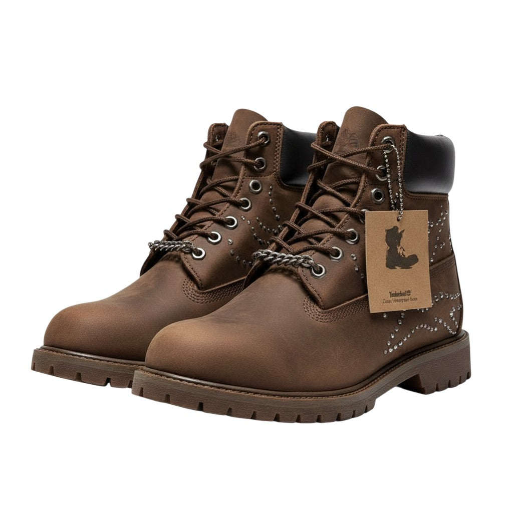 Men's Dark Brown Studded Suede Ankle Boots with Chain Detail
