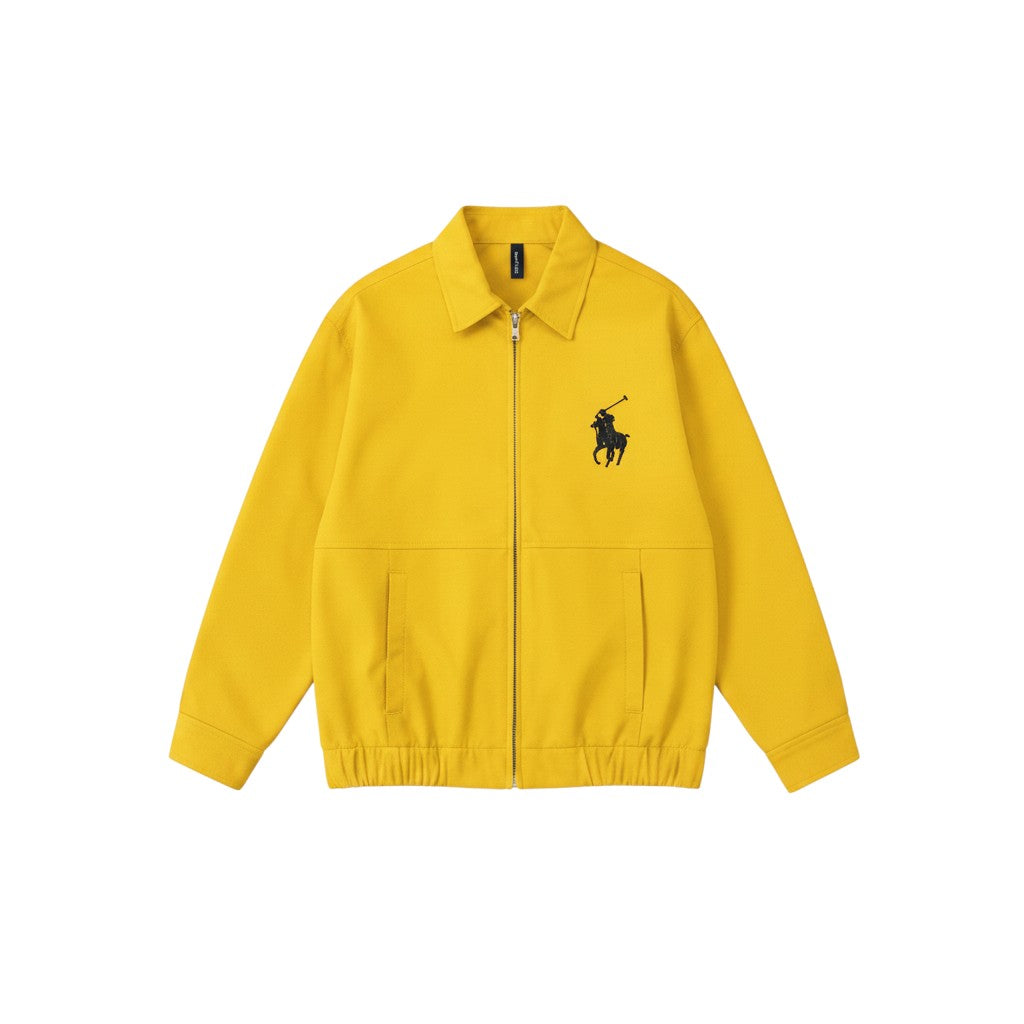 Men's Yellow Equestrian Embroidery Zip-Up Harrington Jacket
