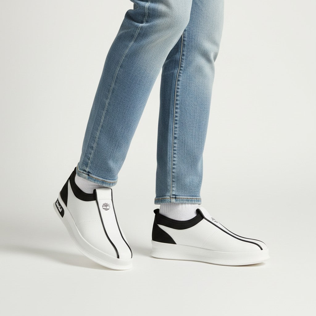 Timberland Leather Slip-On Sneakers – White & Black