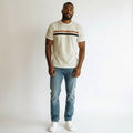 Men's White Oversized Stripe Chest Round Neck T-Shirt