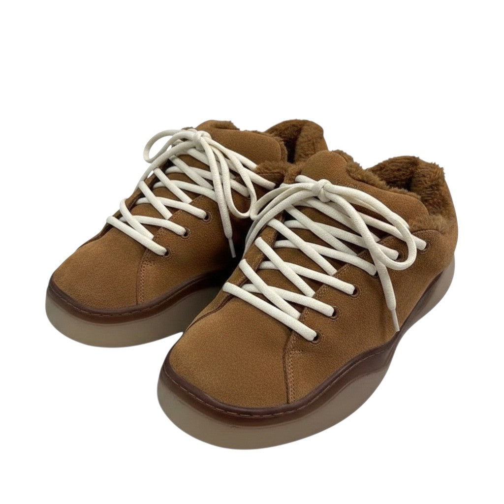 Men's Tan Suede Shearling-Trim Lace-Up Sneakers