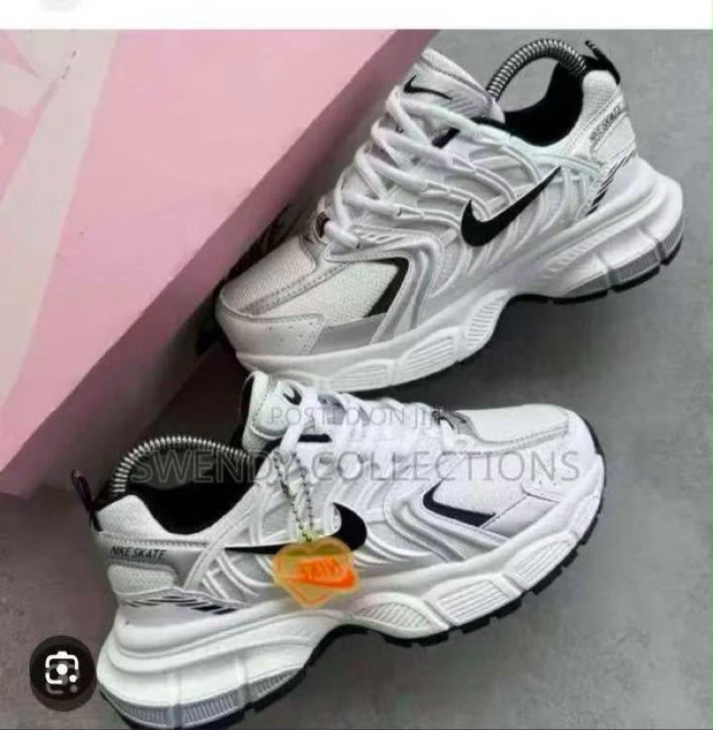 White & Silver Wave-Panel Chunky Sneakers