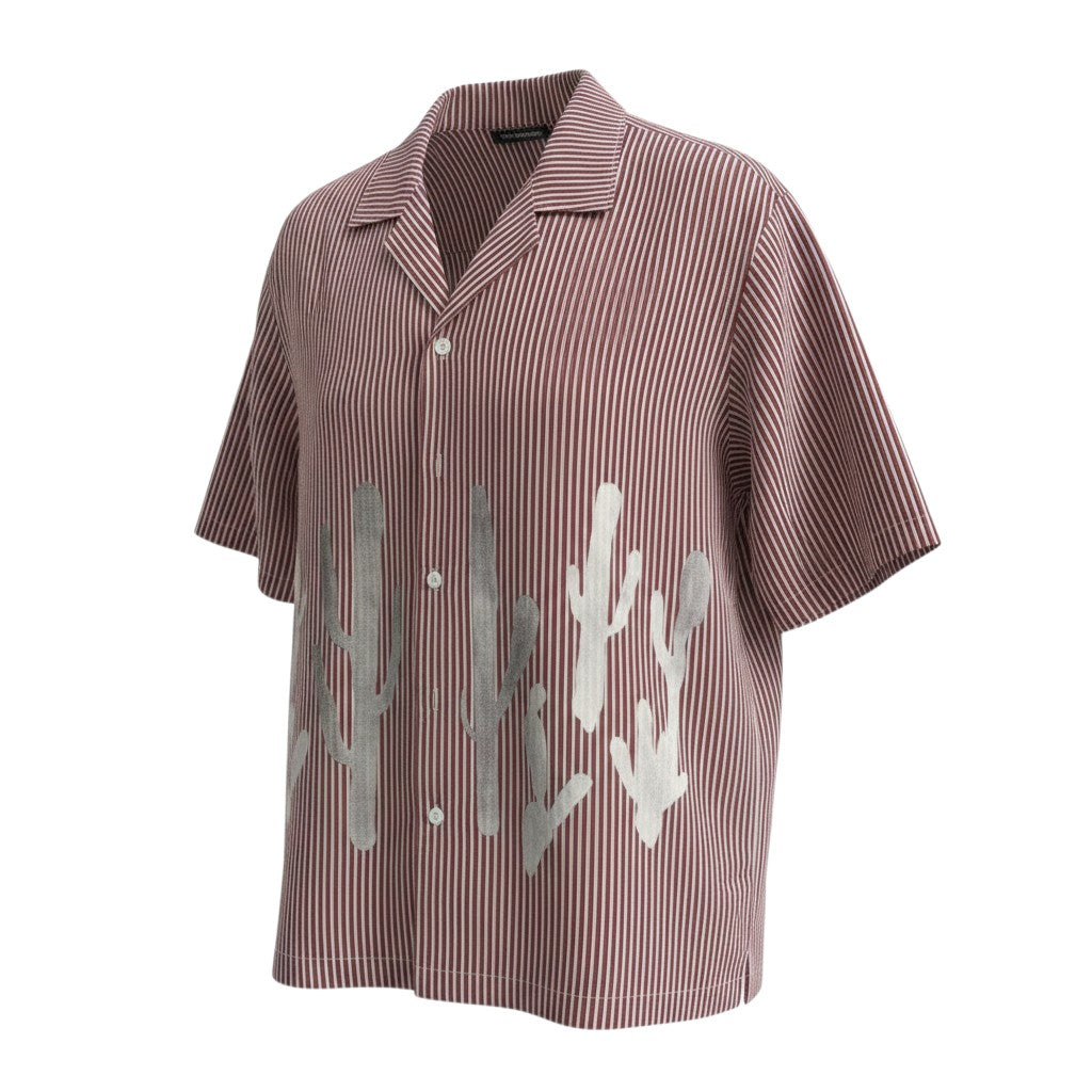 Cactus Print Cuban Collar Shirt – Red Stripe