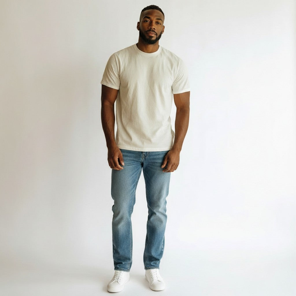 Tonal Texture Round Neck Tee – Cream