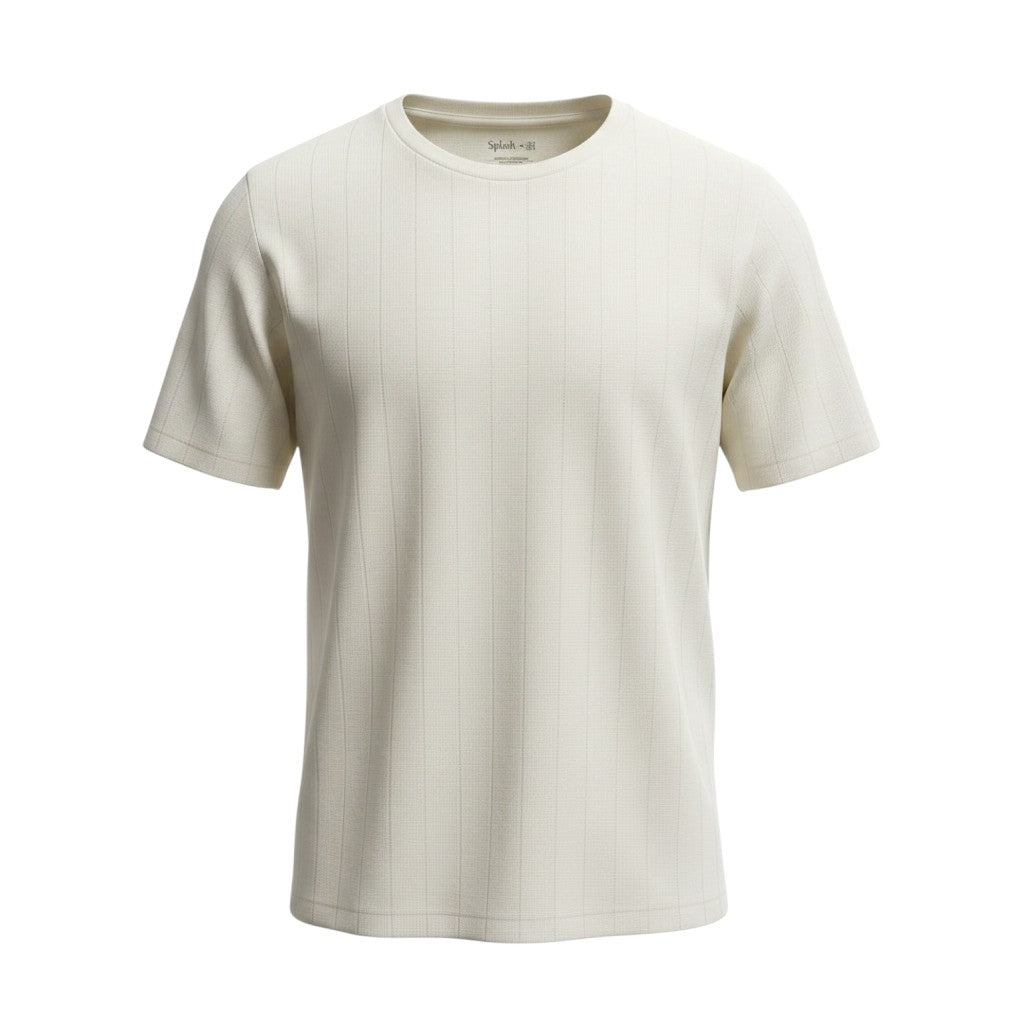 Tonal Texture Round Neck Tee – Cream