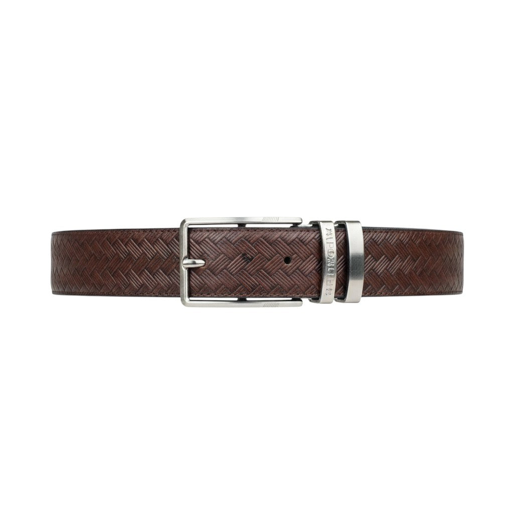 Reversible Tan & Black Embossed Check Leather Belt Men's