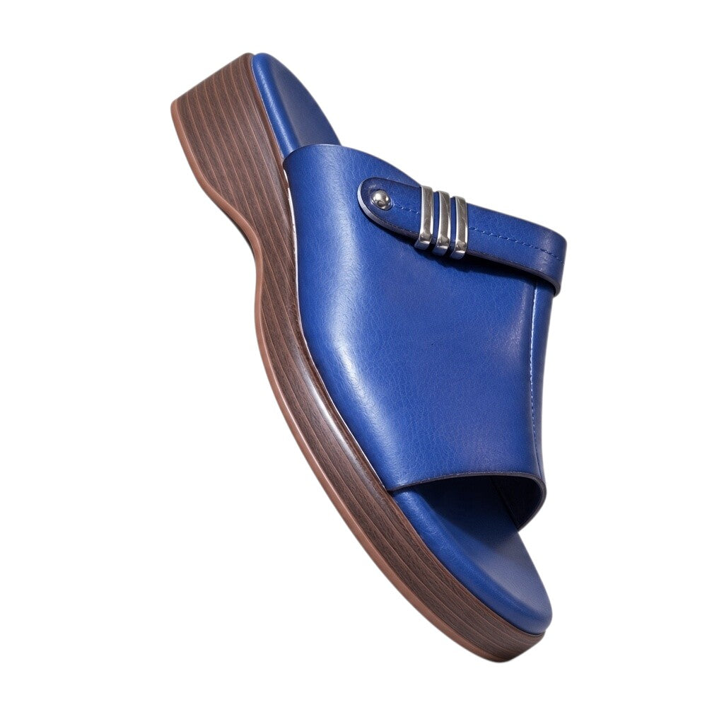 Cobalt Blue Silver-Accent Heeled Slides