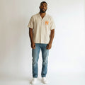 Men's Cream Pinstripe Camp Collar Shirt