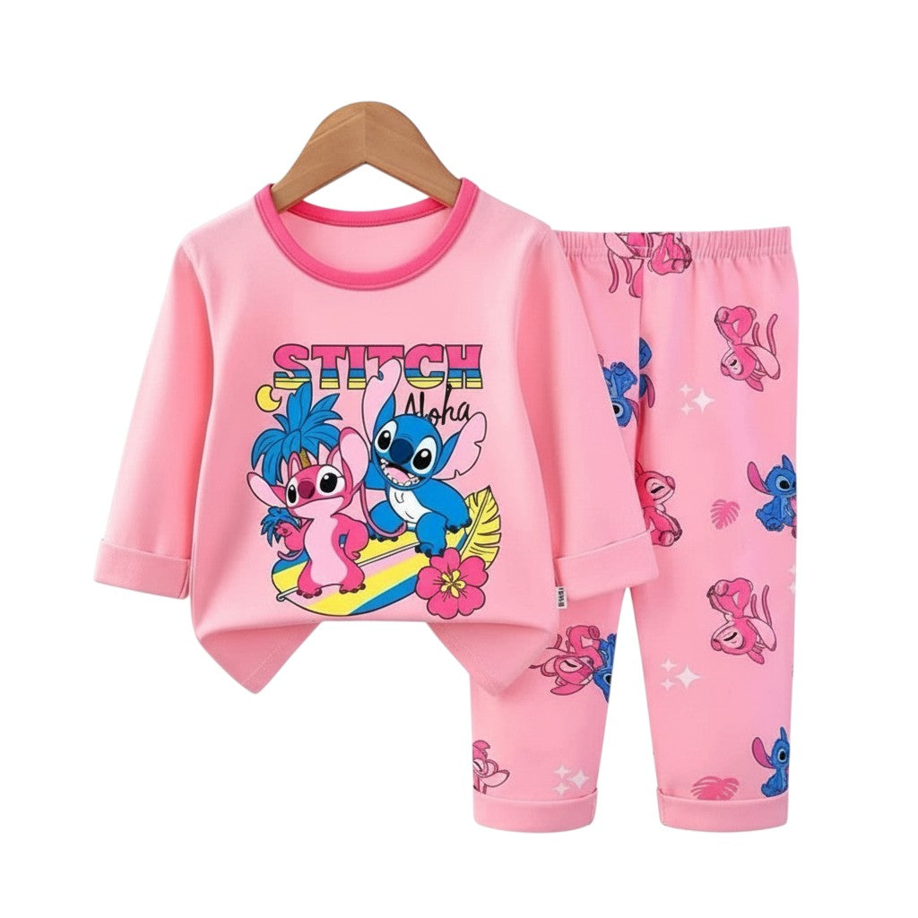 Pink Cartoon Alien Children's Pyjama Set For age 1-8 years