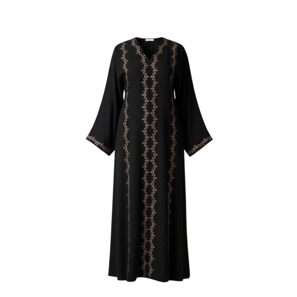 Black Gold Vine Embroidered Abaya
