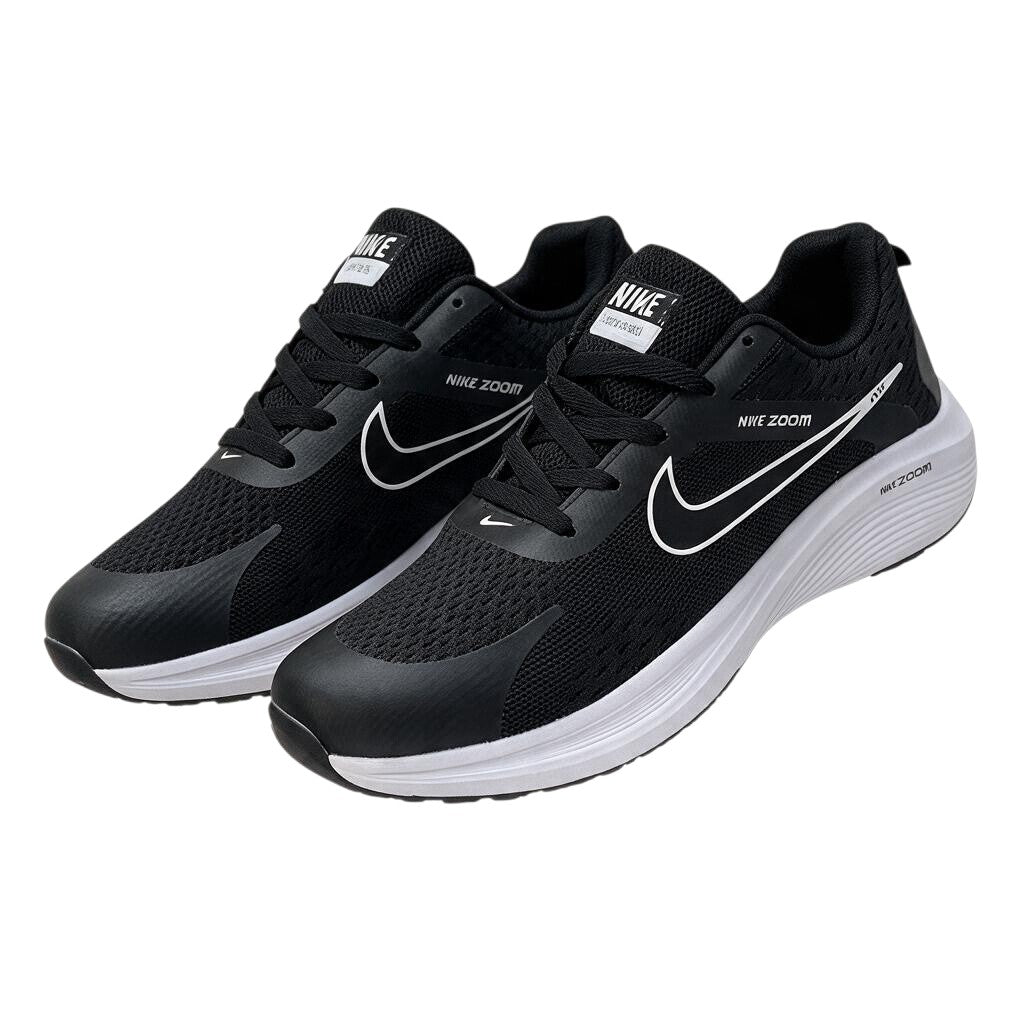 Men’s Black Mesh Lace-Up Sneakers with White Soles