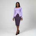 Women's Lavender & Purple Two-Tone Wrap Peplum Midi Dress