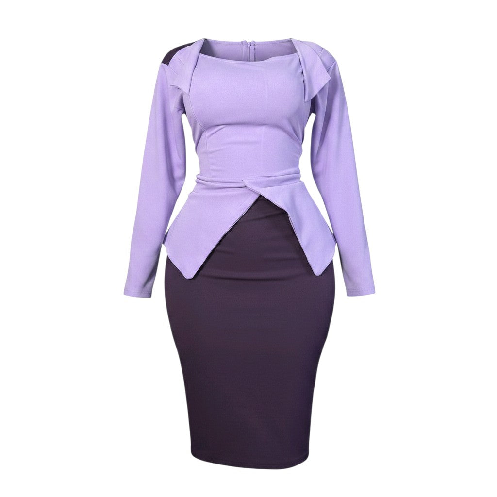 Women's Lavender & Purple Two-Tone Wrap Peplum Midi Dress