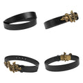 Black Leather Antique Bronze Coiled Serpent Cross Buckle Men's Belt