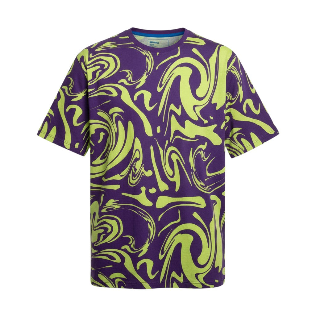 Purple & Neon Yellow Abstract Swirl All-Over Print Tee