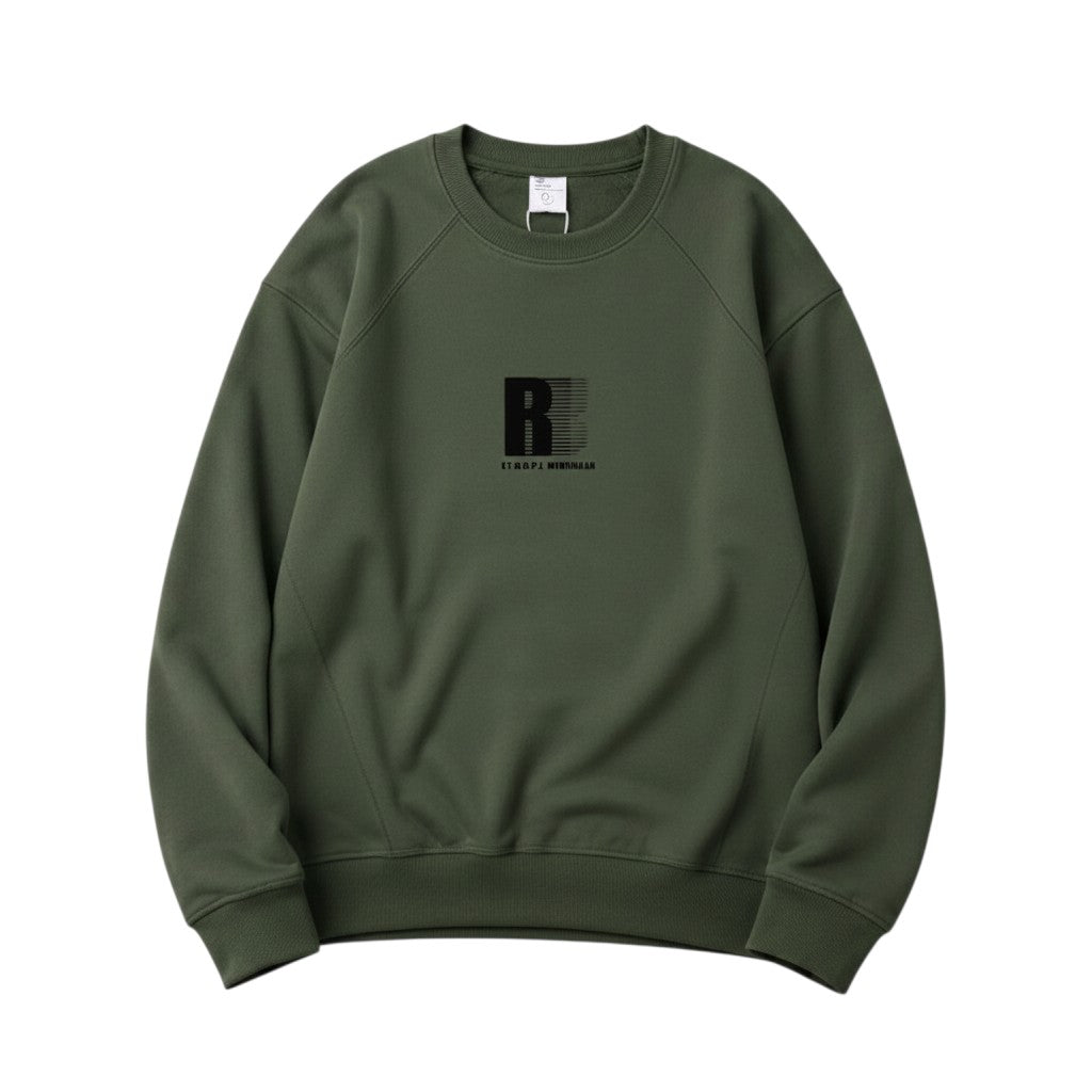 Men's Olive Green Minimal Letter Graphic Crew Neck Sweatshirt