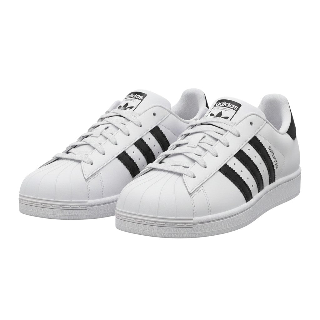 Men's White Low-Top Shell-Toe Sneakers with Black Stripes