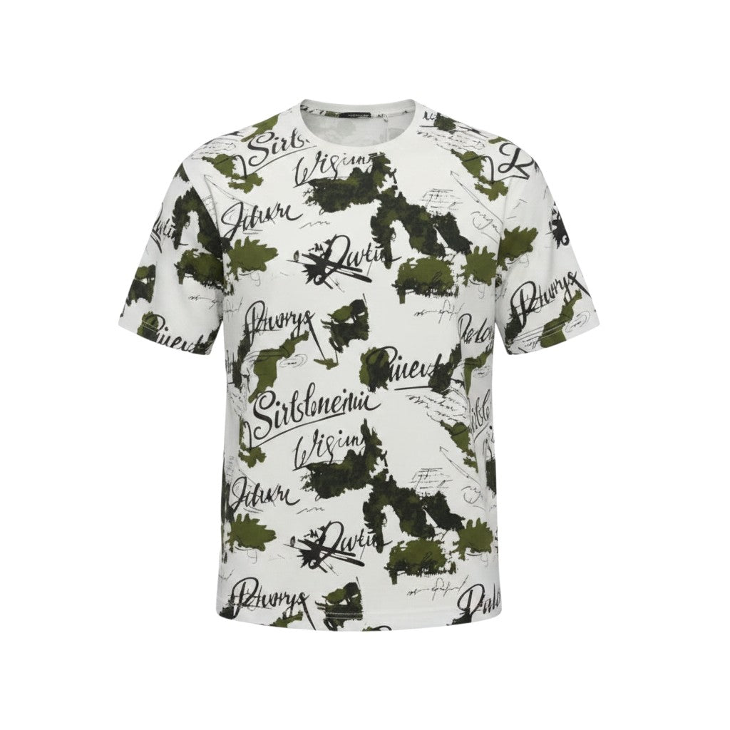 Men's White Camo Script All-Over Print Oversized Tee