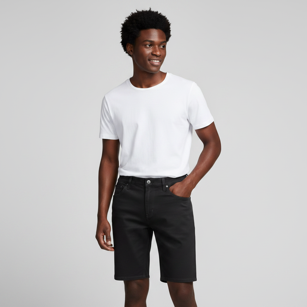 Men's Solid Black Denim Shorts – Raw Hem Cut