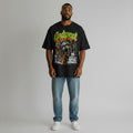 Men's Black Apocalyptic City Graffiti Graphic Oversized Tee
