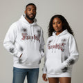 Gothic Script Washed Pullover Hoodie – White