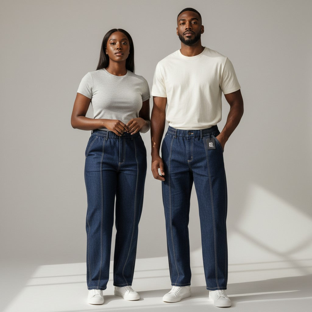 Dark/Navy Blue Elasticated Waist Denim Jeans