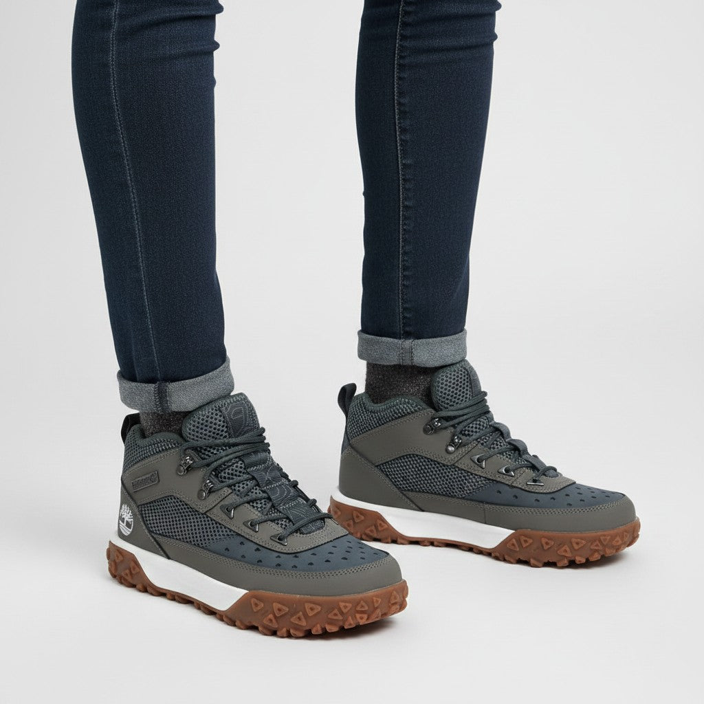 Men's Olive Grey Mid-Top Hiking Sneaker Boots