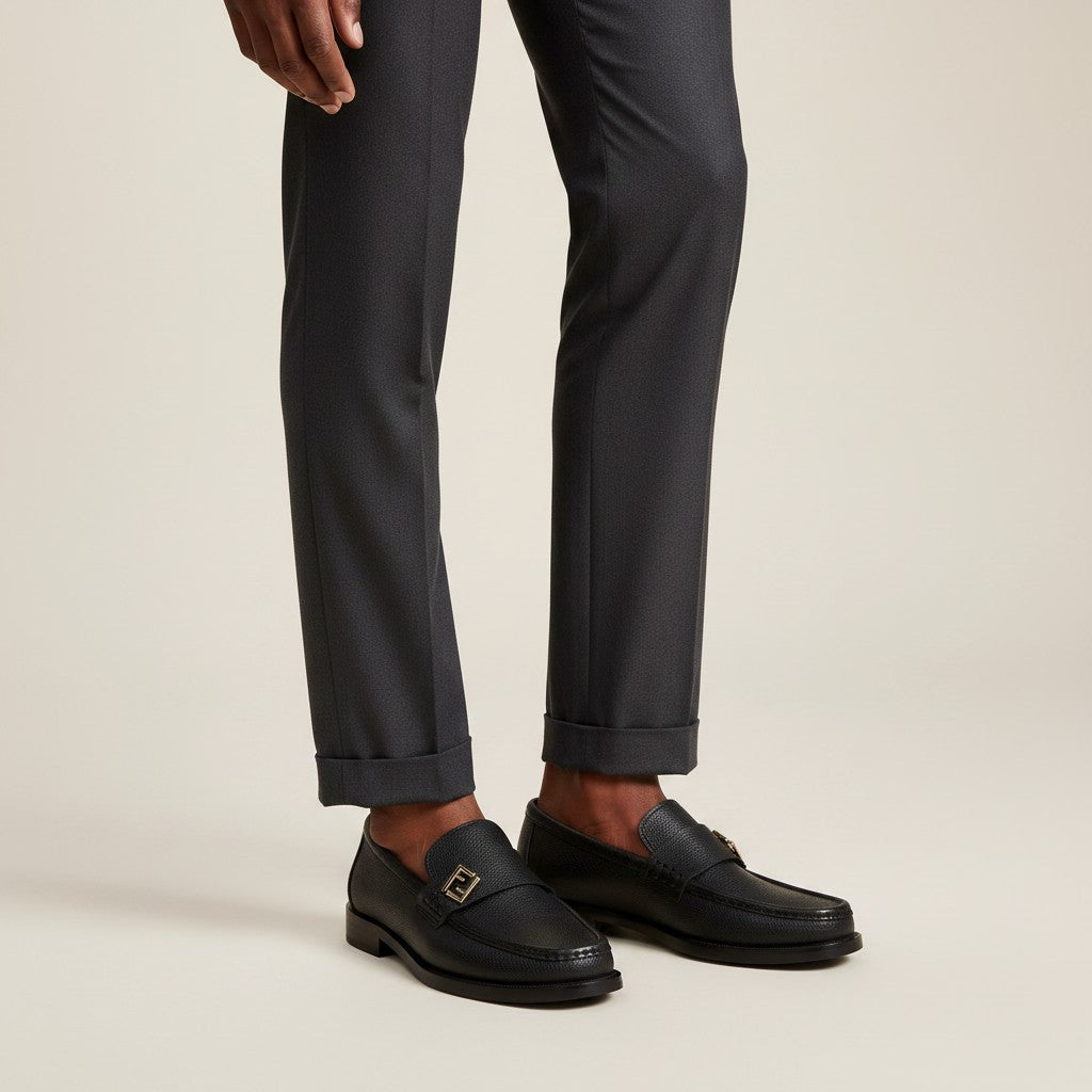 Men's Black Pebble-Grain Leather Penny Loafers