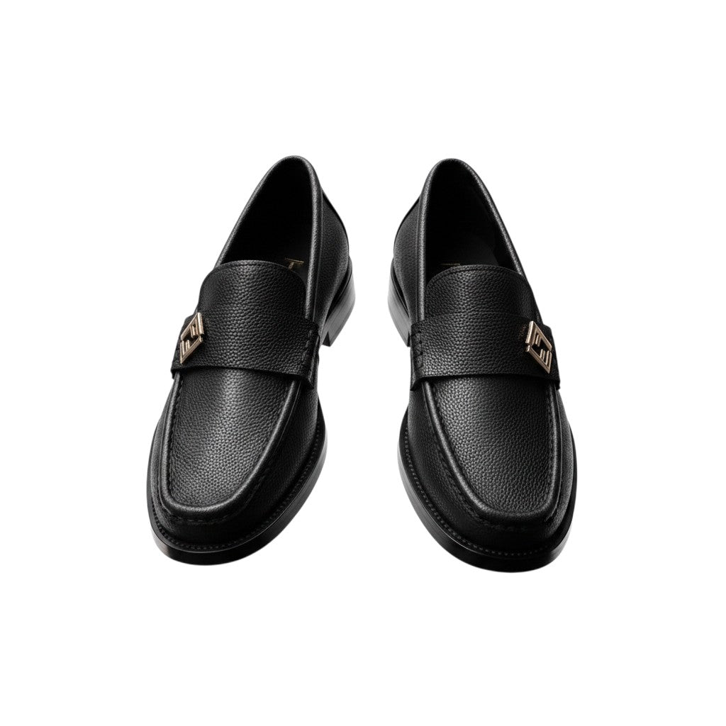 Men's Black Pebble-Grain Leather Penny Loafers