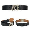 Black Leather Gothic Monogram Buckle Men's Belt