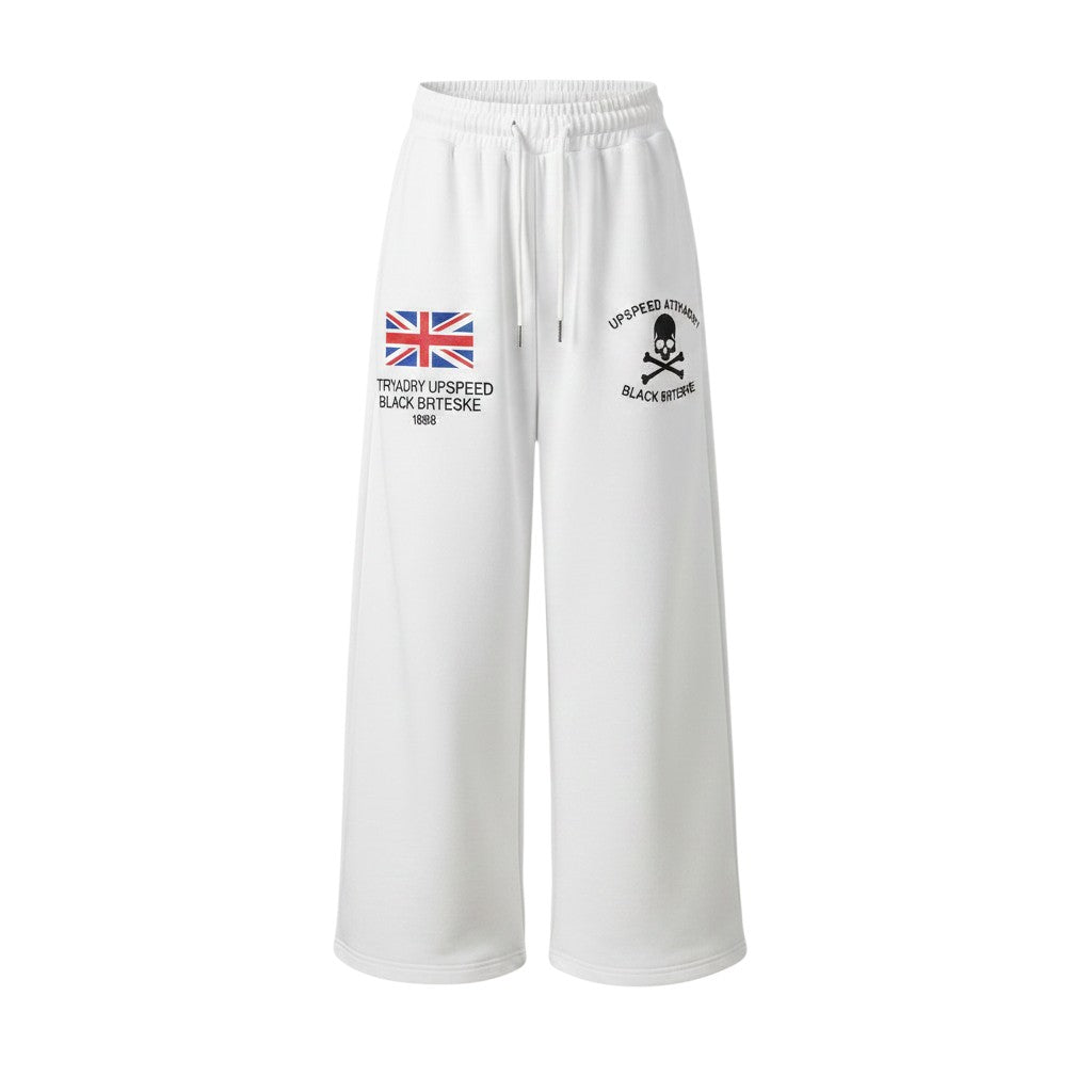 UK Flag Skull Wide-Leg Graphic Joggers