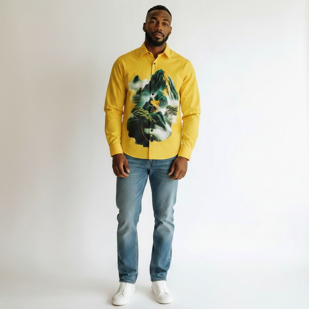 Men's Yellow Mountain Graphic Long-Sleeve Shirt