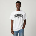 Men's White Collegiate Arch Print Oversized Tee
