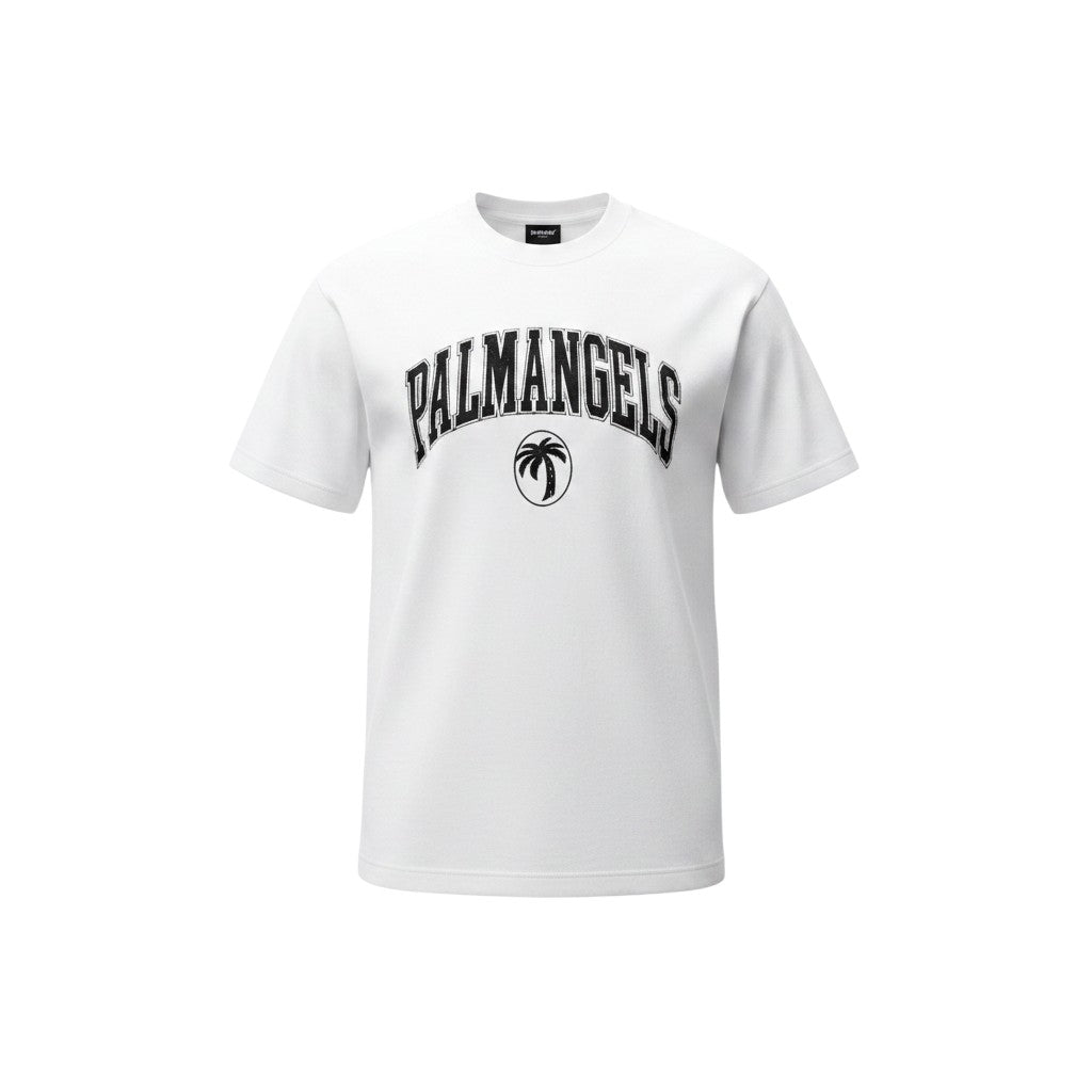 Men's White Collegiate Arch Print Oversized Tee