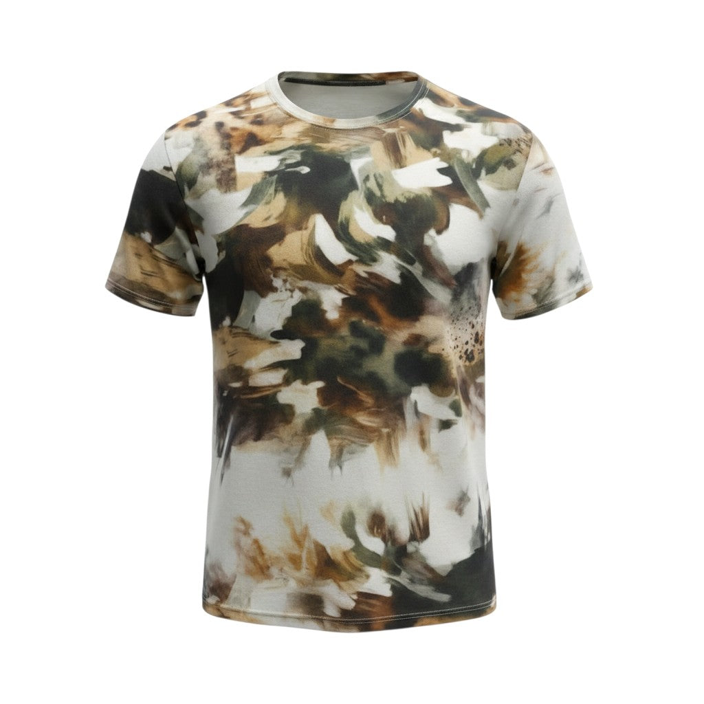 Men's Earthy Ink Wash Camo Print Oversized Round Neck Tee