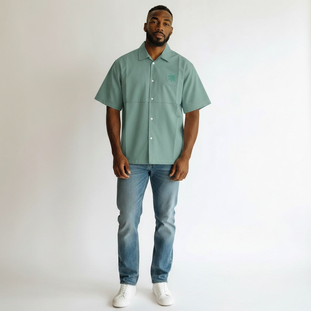 California Palm Cuban Collar Shirt – Sage Green