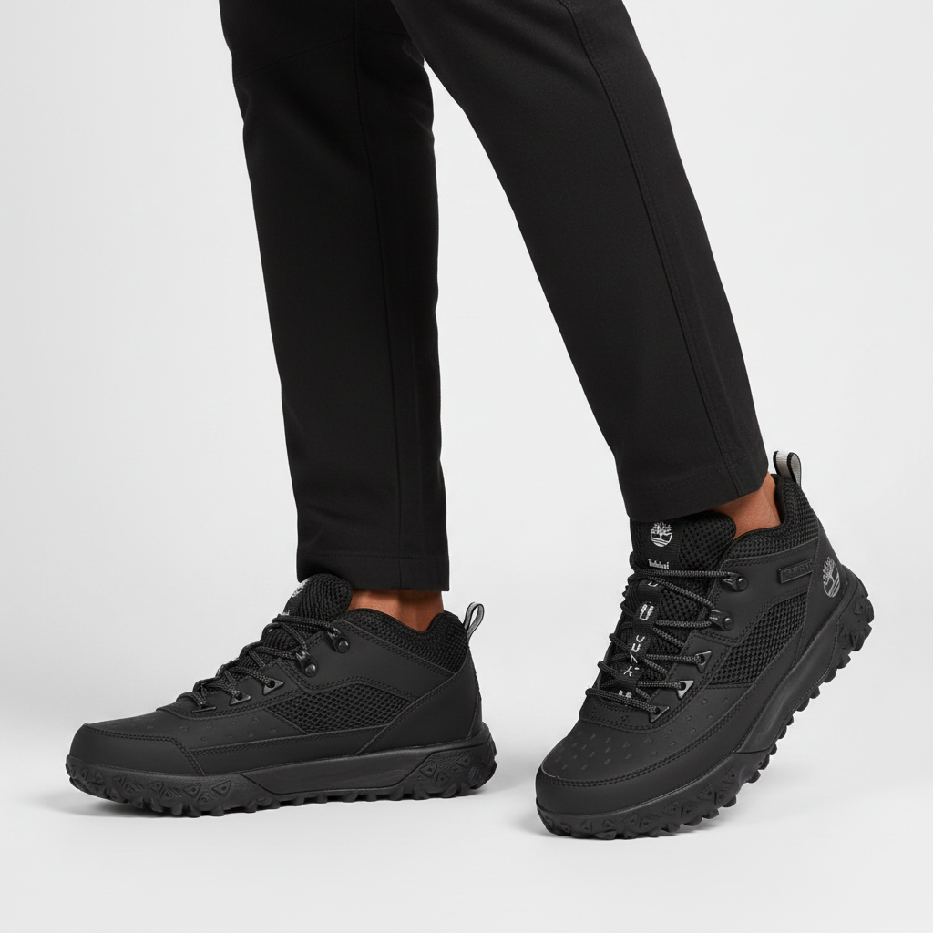 Men's All-Black Mid-Top Hiking Sneaker Boots