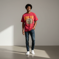 Men's Crimson Gold Medallion Crest Graphic Oversized Tee