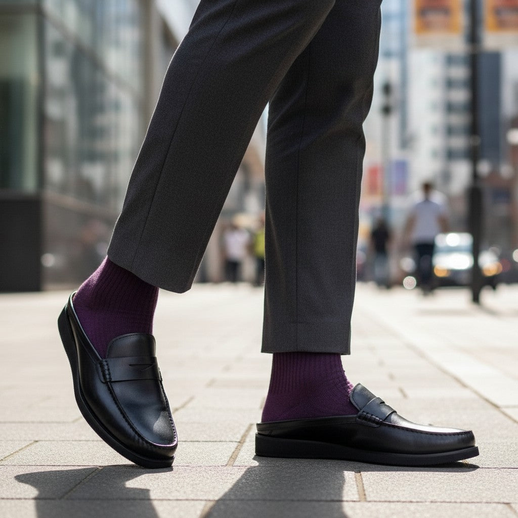 Navy Blue/Black Smooth Leather Penny Mule