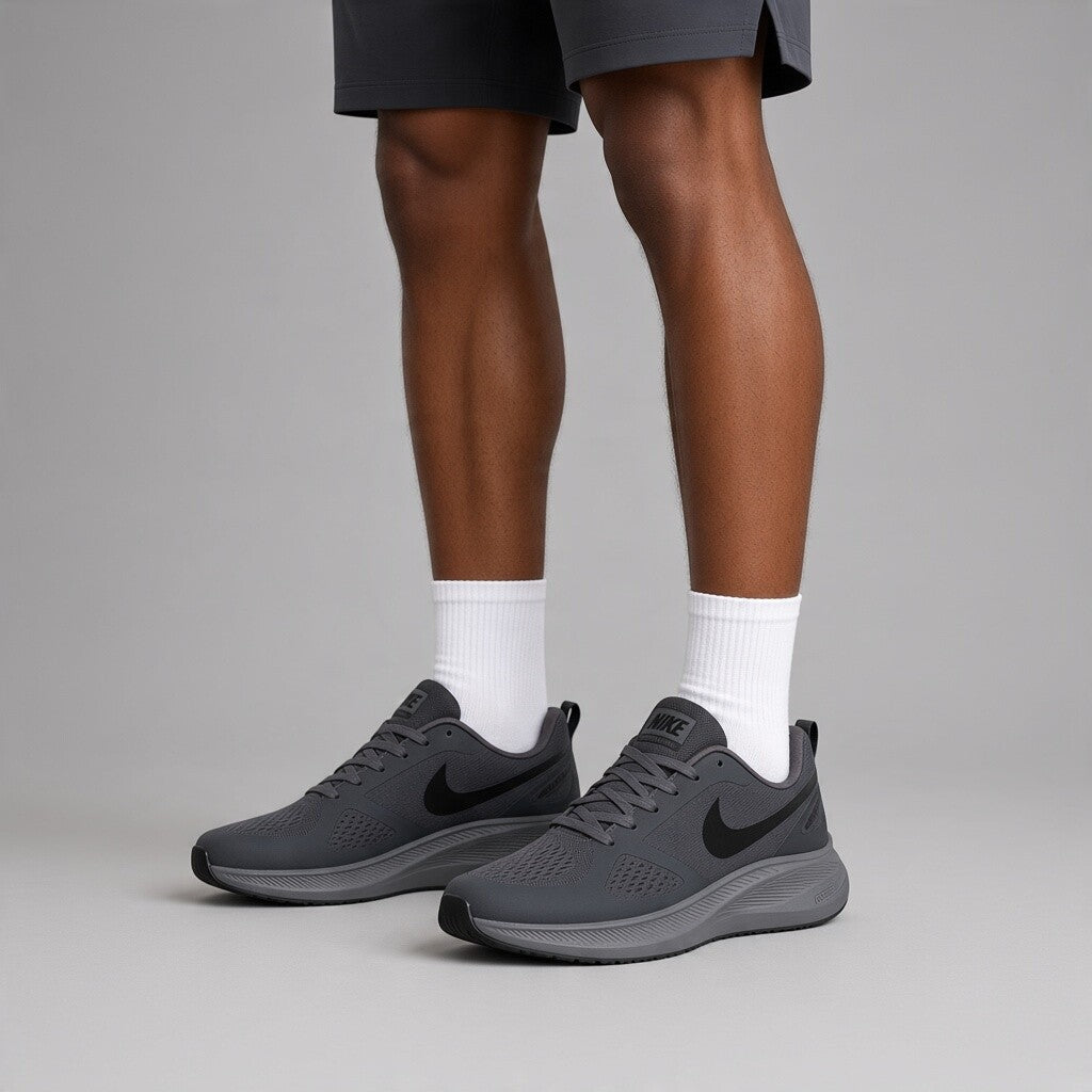 Men’s Charcoal Mesh Sneakers with Ribbed Grey Soles