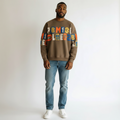 Men's Khaki Multicolour Letter Graphic Crew Neck Sweatshirt