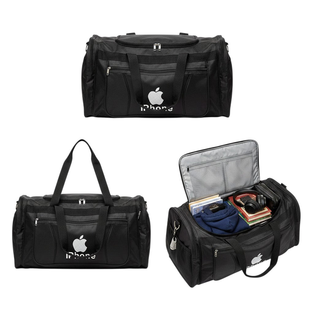 Black Large Apple Logo Duffel Travel Bag